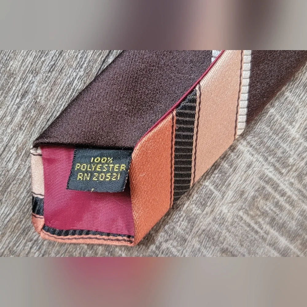 Vintage Late 70's Men's Tie OS Brown & Orange Striped Retro By Montgomery Ward